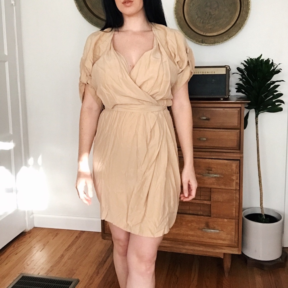 Tan tie silk dress